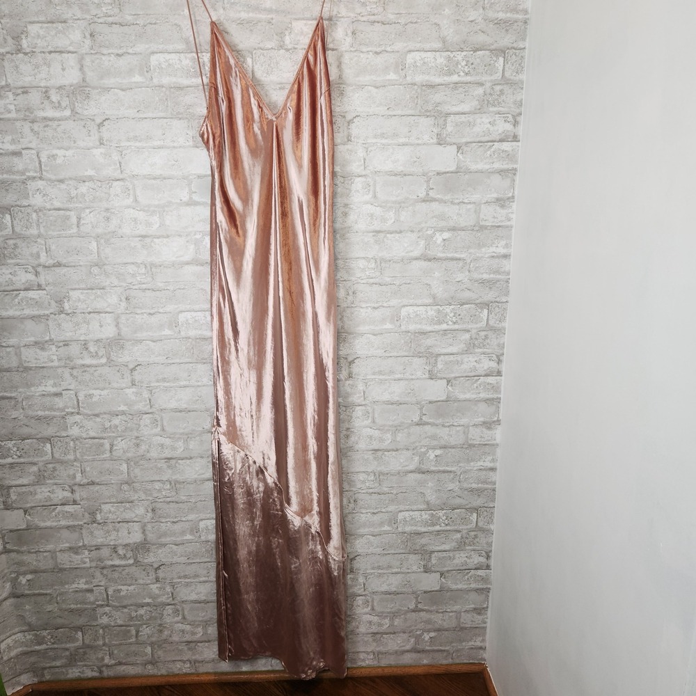 Fleur Du Mal Silk Velvet Maxi Slip Dress Platinum Rose NWT $695 Retail Sz 6 - Picture 3 of 9
